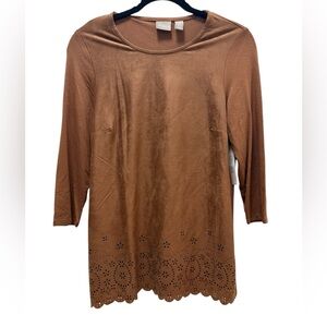 NWT womens suede brown tunic laser cut out‎ tan boho hippie western cowboy